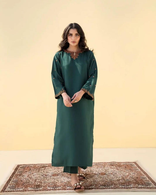 Bottle Green Embroidered Co-ord Set